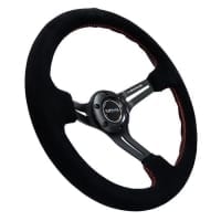 NRG REINFORCED 350mm Sport Steering Wheel SUEDE (3″ Deep) Black Suede with Red Stitch