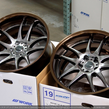 Work CR 2P, 18×9.5 +10, 5×114.3, Step Rim, A Disk, GTS Silver Face, Glossy Bronze Anodized Barrel