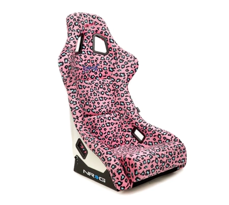 NRG FRP Bucket Seat PRISMA- SAVAGE Edition w/ White Pearlized Back Cheetah Print- Medium